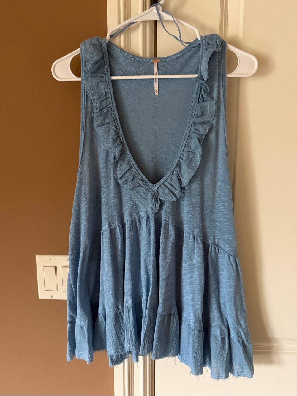 Free People Dusty Blue Ruffle V-Neck Tank